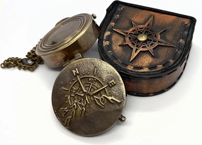nauticalshoppee Go Confidently Brass Pocket Compass with Chain and Case – Antique Nautical Navigation Instrument for Hiking, Camping, Travel, Survival – Ideal Gift