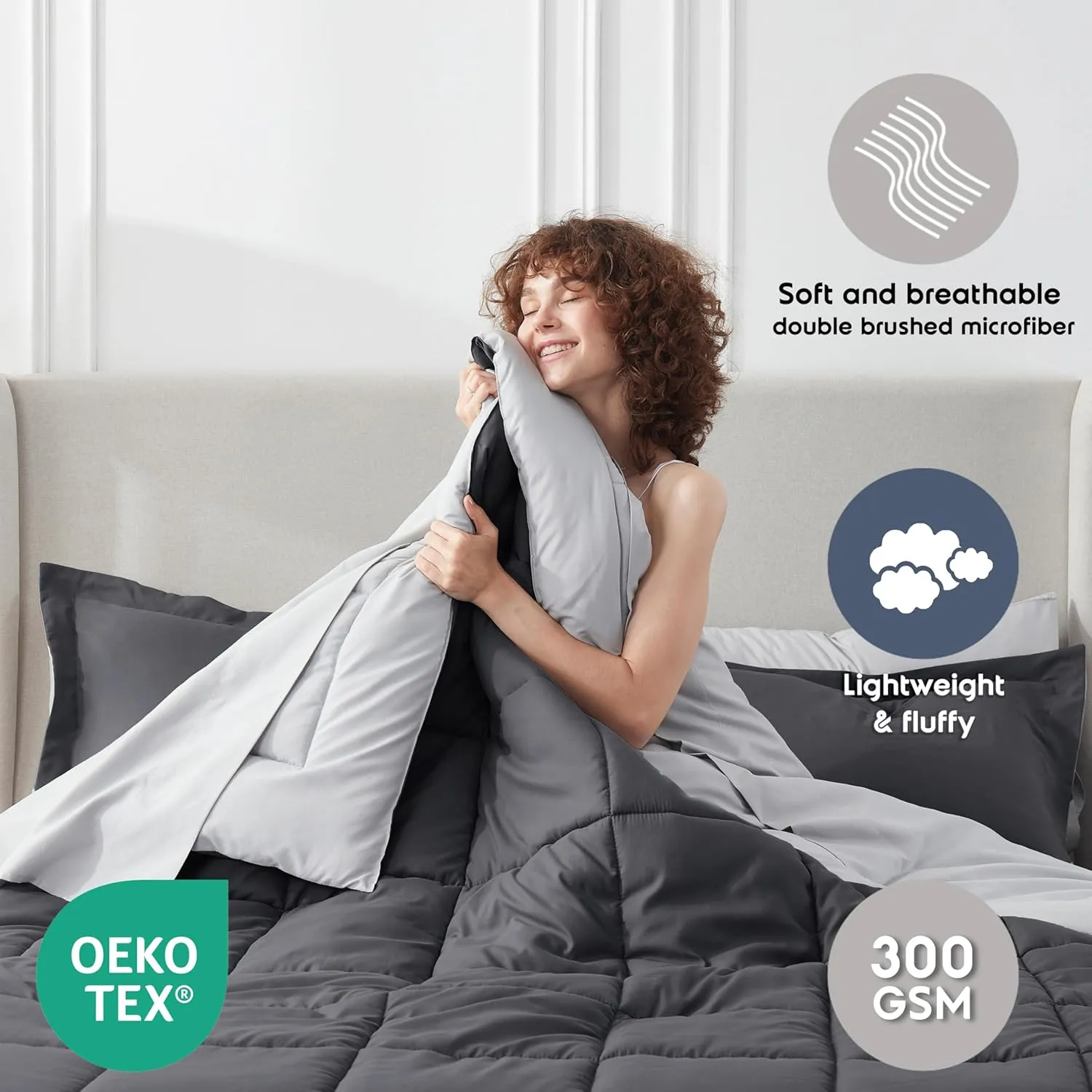 Nestl Queen Comforter Set 7 Piece - Reversible Comforters Queen Size Dark Grey, Bed in a Bag Queen All Season, Queen Size Comforter Sets Bedding with Flat Sheet, Fitted Sheet, Pillowcases and Shams