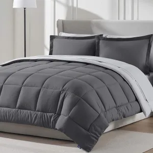 Nestl Queen Comforter Set 7 Piece - Reversible Comforters Queen Size Dark Grey, Bed in a Bag Queen All Season, Queen Size Comforter Sets Bedding with Flat Sheet, Fitted Sheet, Pillowcases and Shams