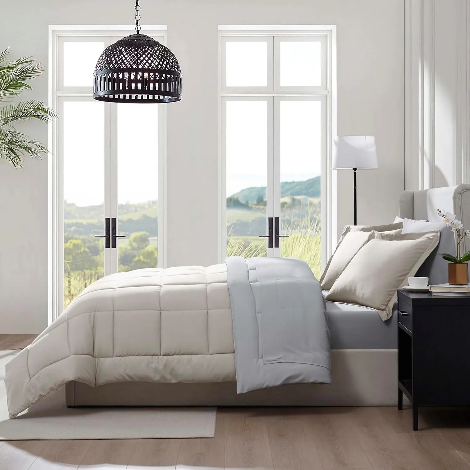 Nestl Queen Comforter Set 7 Piece - Reversible Comforters Queen Size Linen, Bed in a Bag Queen All Season, Queen Size Comforter Sets Bedding with Flat Sheet and Fitted Sheet, Pillowcases and Shams