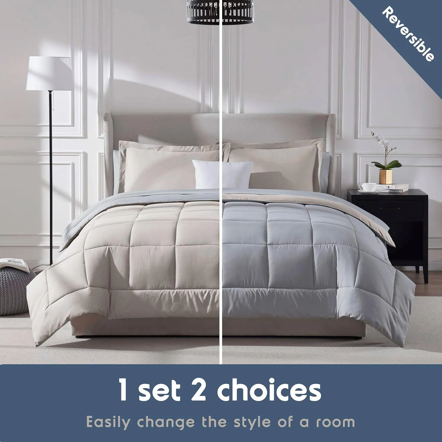Nestl Queen Comforter Set 7 Piece - Reversible Comforters Queen Size Linen, Bed in a Bag Queen All Season, Queen Size Comforter Sets Bedding with Flat Sheet and Fitted Sheet, Pillowcases and Shams