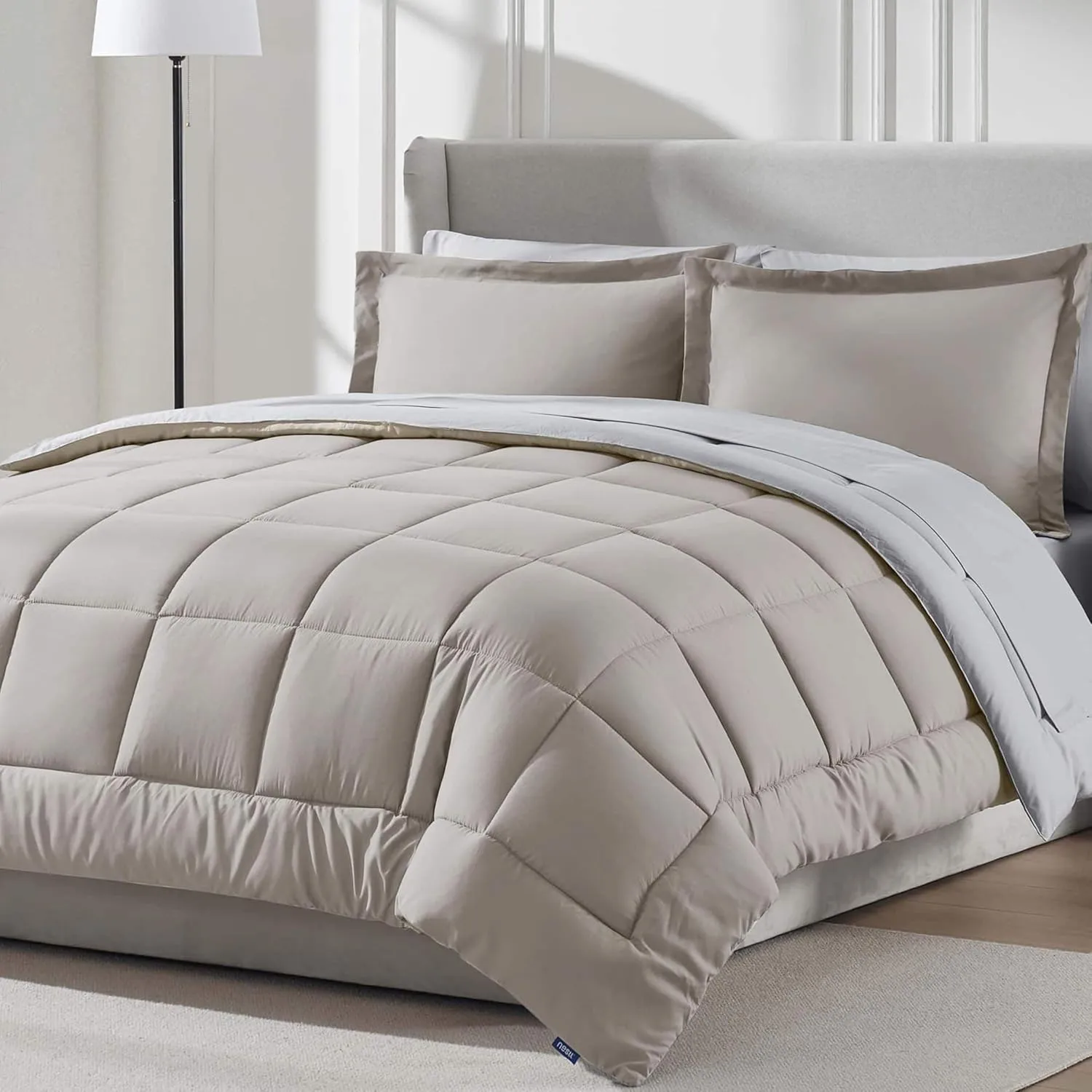 Nestl Queen Comforter Set 7 Piece - Reversible Comforters Queen Size Linen, Bed in a Bag Queen All Season, Queen Size Comforter Sets Bedding with Flat Sheet and Fitted Sheet, Pillowcases and Shams