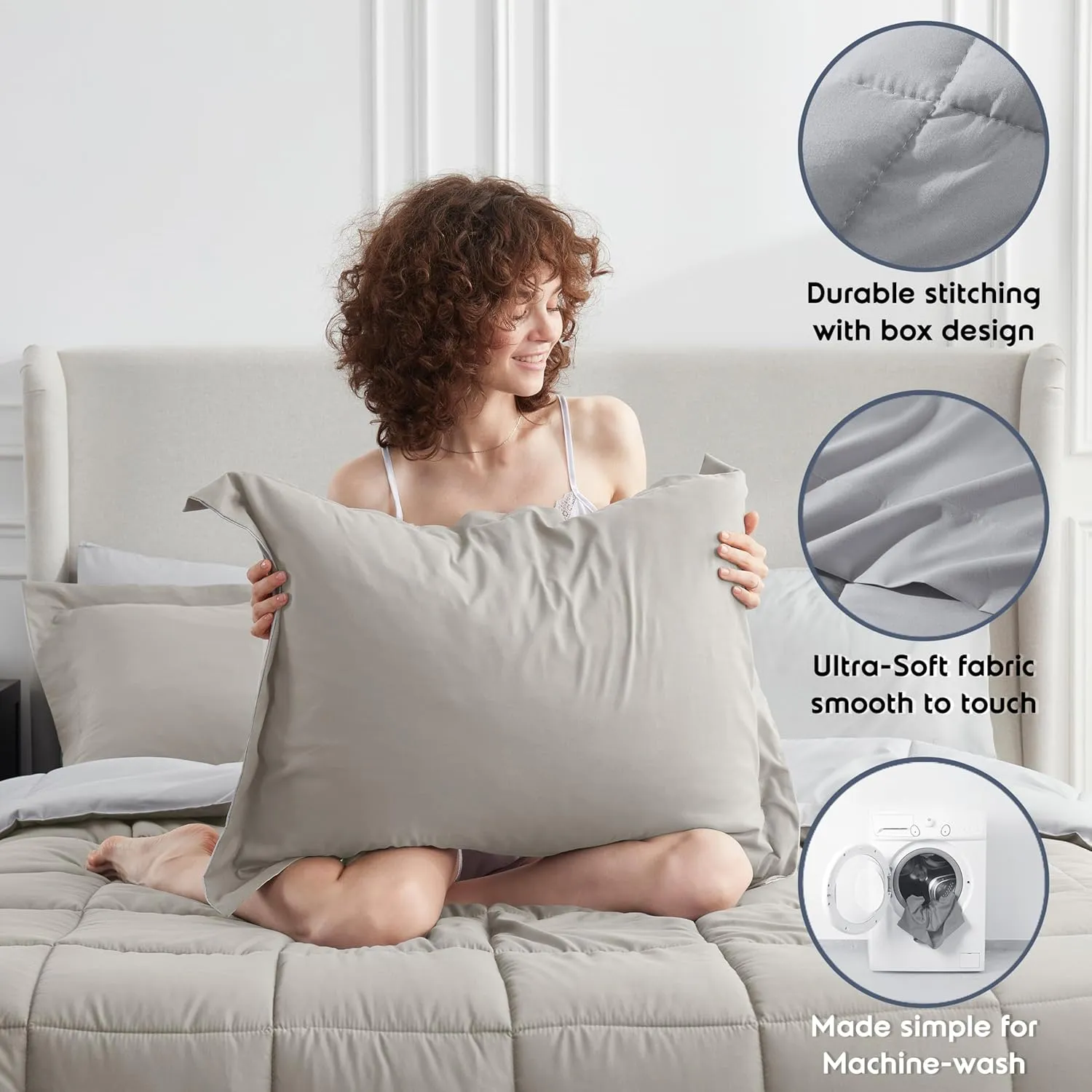 Nestl Queen Comforter Set 7 Piece - Reversible Comforters Queen Size Linen, Bed in a Bag Queen All Season, Queen Size Comforter Sets Bedding with Flat Sheet and Fitted Sheet, Pillowcases and Shams