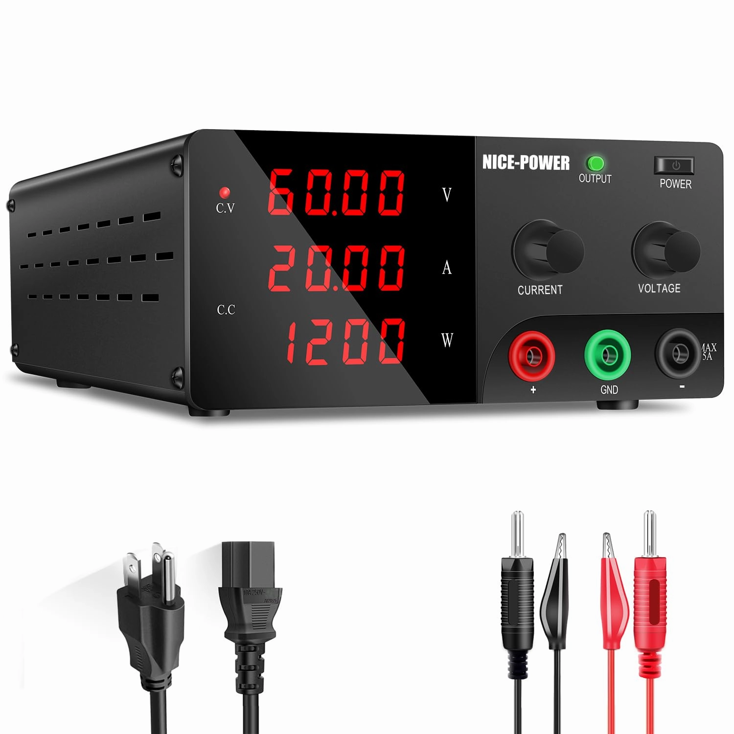 NICE-POWER DC Power Supply Variable, 0-60V 0-20A 1200W High Power Bench Power Supply with Encoder Knob & Output Switch, Benchtop Adjustable Switching Regulated Power Supplies for Repair/Test