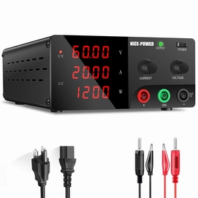 NICE-POWER DC Power Supply Variable, 0-60V 0-20A 1200W High Power Bench Power Supply with Encoder Knob & Output Switch, Benchtop Adjustable Switching Regulated Power Supplies for Repair/Test