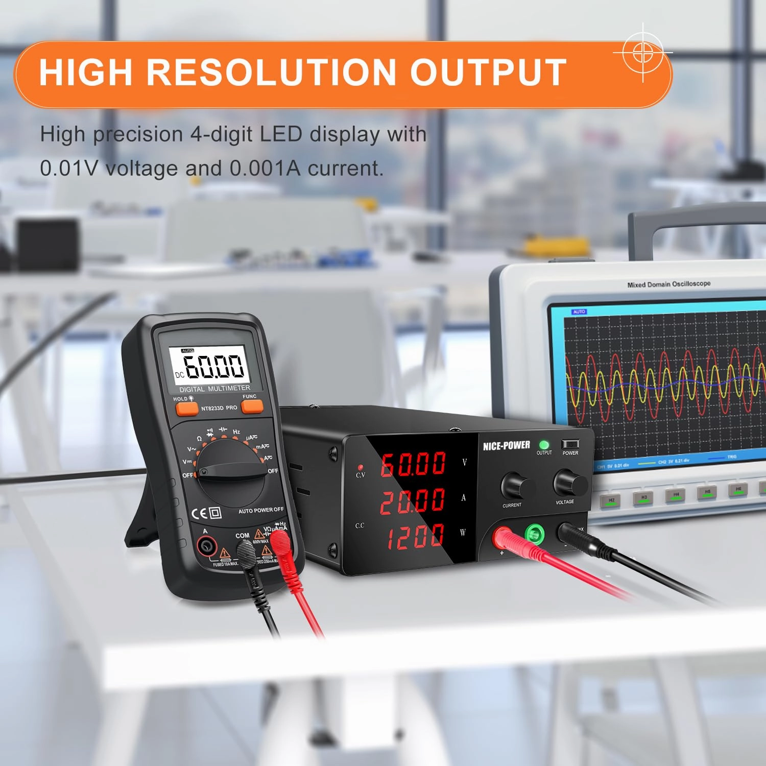 NICE-POWER DC Power Supply Variable, 0-60V 0-20A 1200W High Power Bench Power Supply with Encoder Knob & Output Switch, Benchtop Adjustable Switching Regulated Power Supplies for Repair/Test
