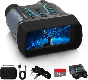Night Vision Binoculars for Adults - 4.5'' Screen Infrared Night Vision Goggles Camera with Case, 4K Video & 36MP Photos, 8X Digital Zoom, 7-Level Infrared, for Camping,Security, Hunting,Surveilla