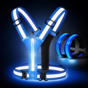 Night - time Outdoor Gear, Including an LED Reflective Vest and a Set of LED Reflective Wristbands (2pack), with Universal USB Charging, Suitable for Walking, Running and Cycling.