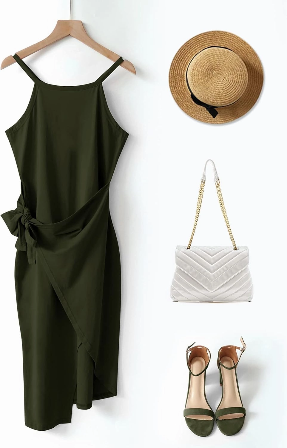 NOLLSOM Women Casual Sleeveless Striped Tank Midi Dresses Halter Neck Ruched Bodycon Dresses Tie Waist T Shirt Summer Dress