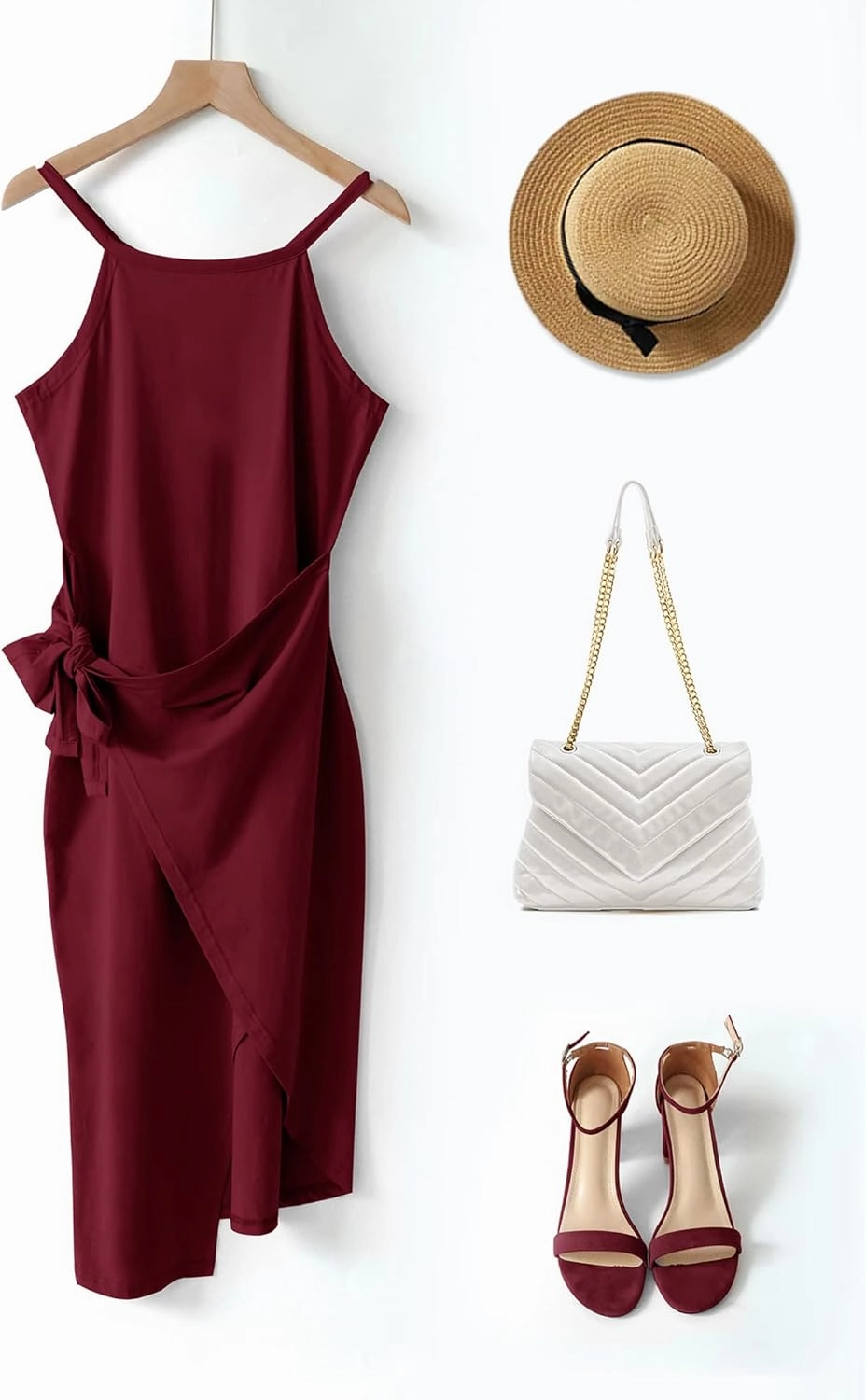 NOLLSOM Women Casual Sleeveless Striped Tank Midi Dresses Halter Neck Ruched Bodycon Dresses Tie Waist T Shirt Summer Dress