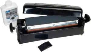 Norton IM313 Knife Sharpener Oil Stone Sharpening Stone Kit with Coarse/Medium Crystolon and Fine India Stones, Sharpening Stone Oil and Knife Angle Guide