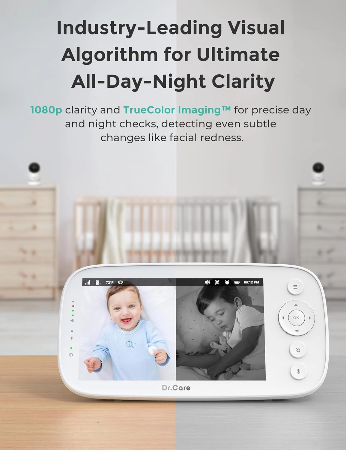 NovaView Video Baby Monitor with 2 Cameras - 5” 1080P HD Screen, Ultra-Low Radiation, 5000mAh Battery, Night Vision, Real-Time/VOX, 2X/4X Zoom, Pan & Tilt, 1000ft Range, 2-Way Audio, No WiFi