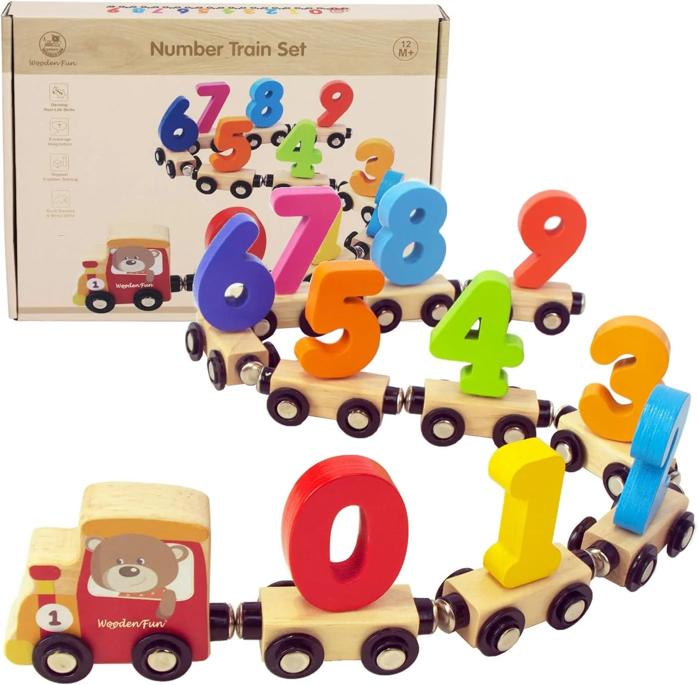 Number Train Set for 1 2 3 Year Olds, Educational Toy Cars for Toddlers, Montessori Learning Toys for Boys and Girls (Red)