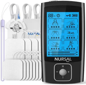 NURSAL TENS Unit with 12pcs Replacement Pads, Muscle Stimulator Machine for Neck, Back, Sciatica Pain Relief, Rechargeable Electronic Pulse Massager 24 Modes 20 Intensity