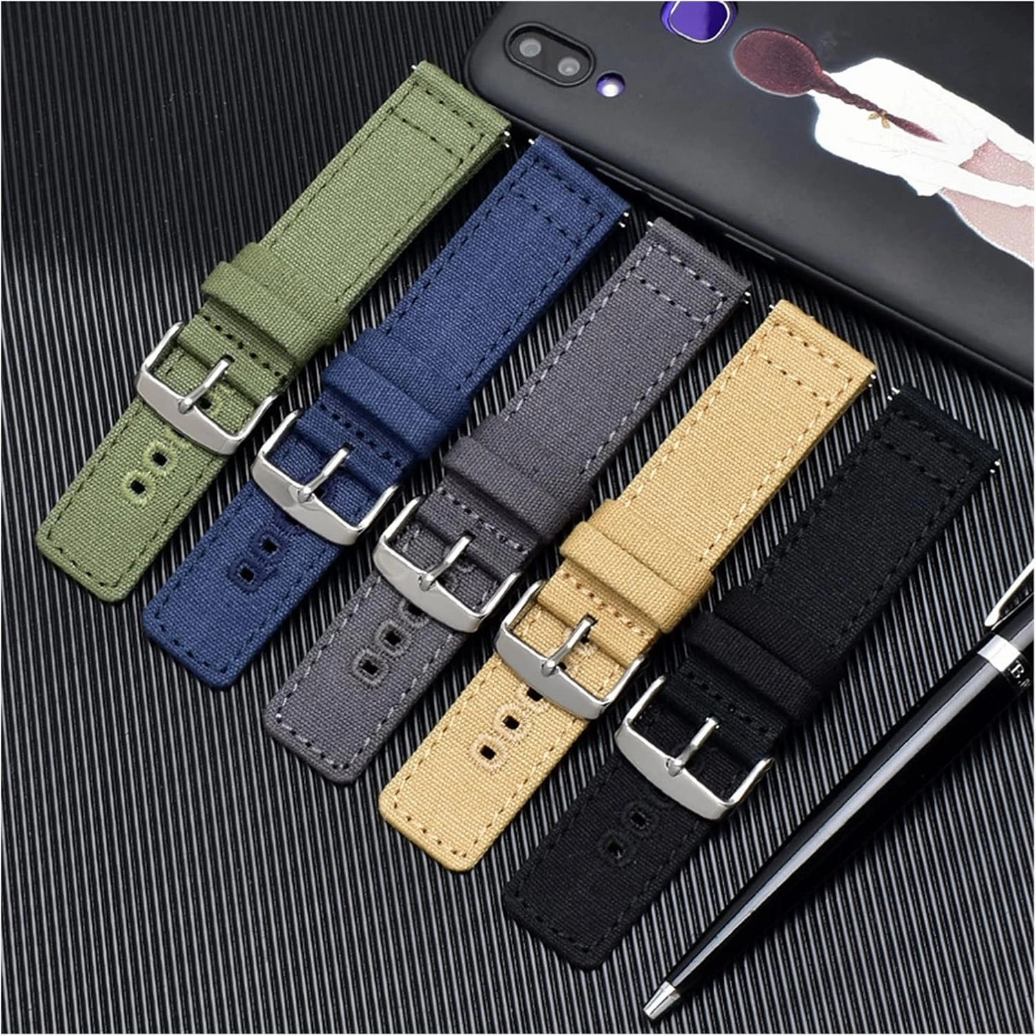 Nylon Watch Strap Canvas Watch Band 18Mm 20Mm 22Mm Quick Release Nylon Watch Straps Watchbands Sports for Black Blue Green Strap (18 mm Army Green)