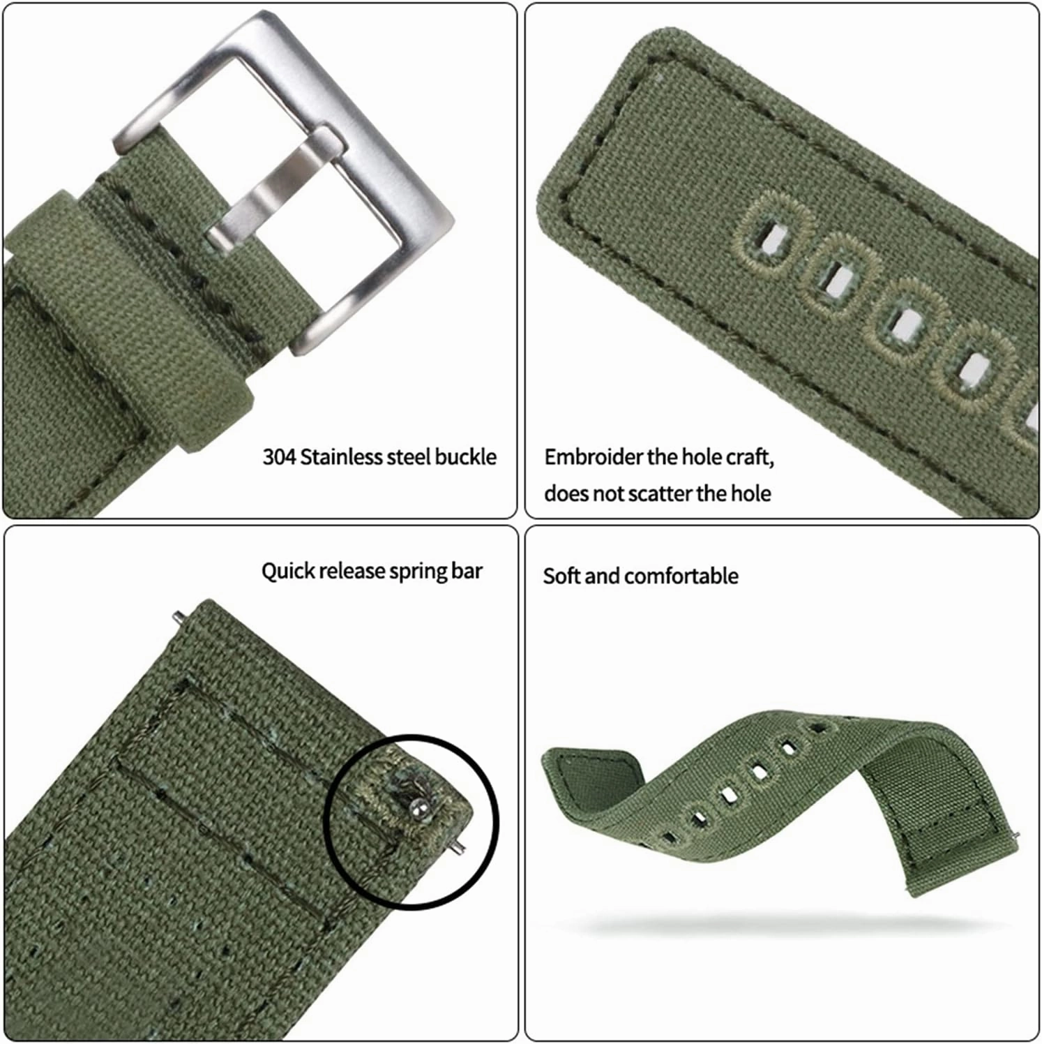 Nylon Watch Strap Canvas Watch Band 18Mm 20Mm 22Mm Quick Release Nylon Watch Straps Watchbands Sports for Black Blue Green Strap (18 mm Army Green)