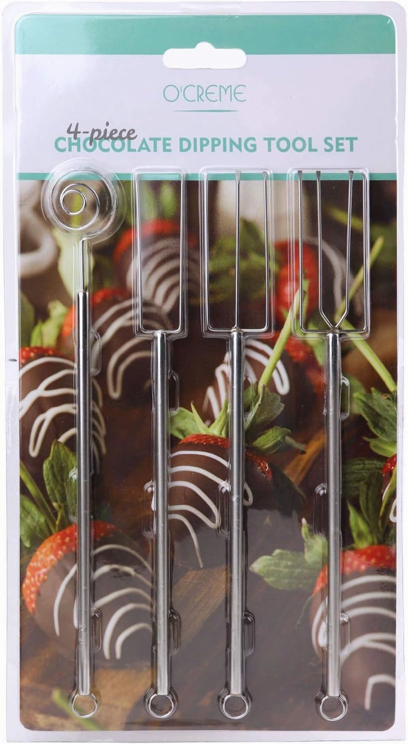 O'Creme Set of 4 Stainless Steel Chocolate Dipping Tools: Spiral Swirl, Two-Tine and Three-Tine Forks
