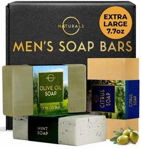 O Naturals Bar Soap for Men - 3-Pcs Mens Soap Bar - Natural Soap - Mens Bar Soap - Body Soap Bars - Men Soap - Natural Soap for Men - Organic Men's Soap Bars - Exfoliating Soap Bar - Citrus,Olive&Mint