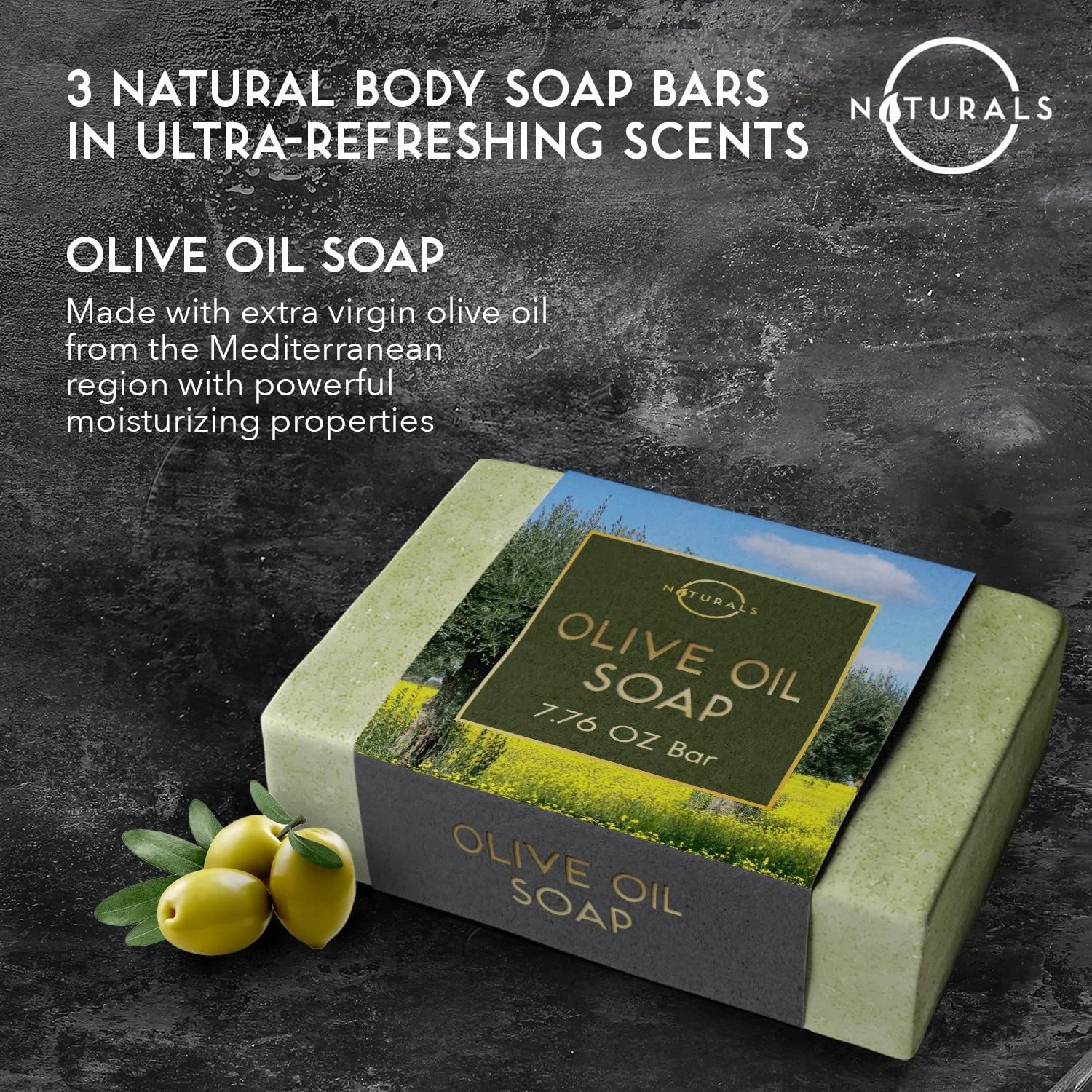 O Naturals Bar Soap for Men - 3-Pcs Mens Soap Bar - Natural Soap - Mens Bar Soap - Body Soap Bars - Men Soap - Natural Soap for Men - Organic Men's Soap Bars - Exfoliating Soap Bar - Citrus,Olive&Mint