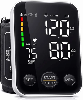 Oklar Blood Pressure Monitor Upper Arm Monitors for Home Use BP Machine Sphygmomanometer with 2x120 Reading Memory Adjustable Arm Cuff 8.7"-15.7" Large Display with LED Background Light Storage Bag