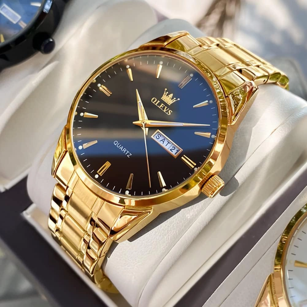 OLEVS Mens Gold Watches Waterproof Stainless Steel Lightweight Watch with Date Classic Luxury Dress Watch for Men Gold White Blue Green Dial