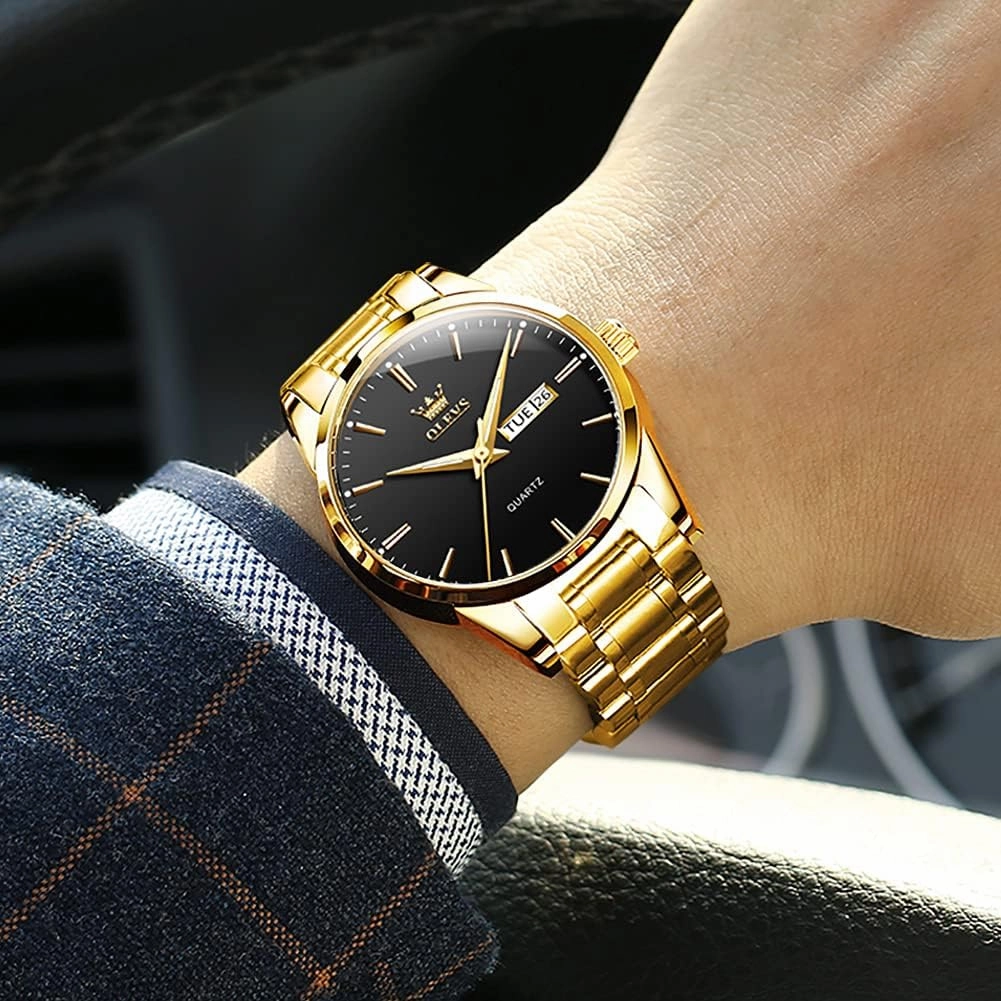 OLEVS Mens Gold Watches Waterproof Stainless Steel Lightweight Watch with Date Classic Luxury Dress Watch for Men Gold White Blue Green Dial