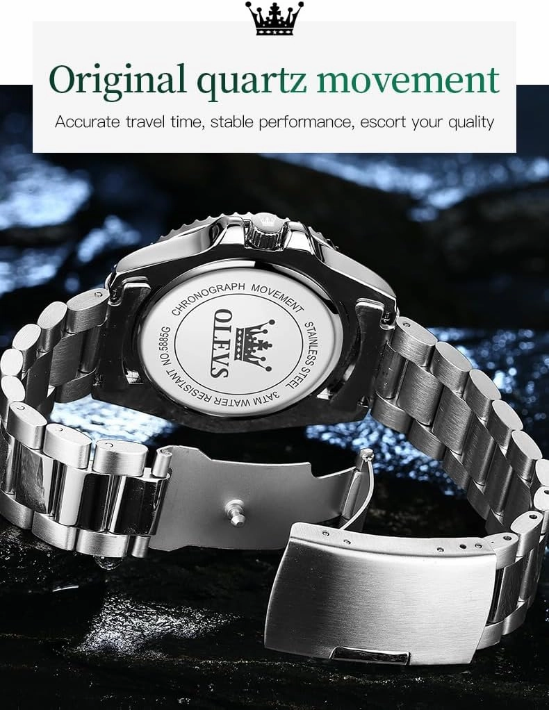 OLEVS Mens Watches, Silver Dress Gold Classic Luxury Big Large Face Waterproof Watches for Men, Analog Two Tone Stainless Steel Men Wrist Watch with Date Relojes De Hombre (Green/Blue/Black Dial