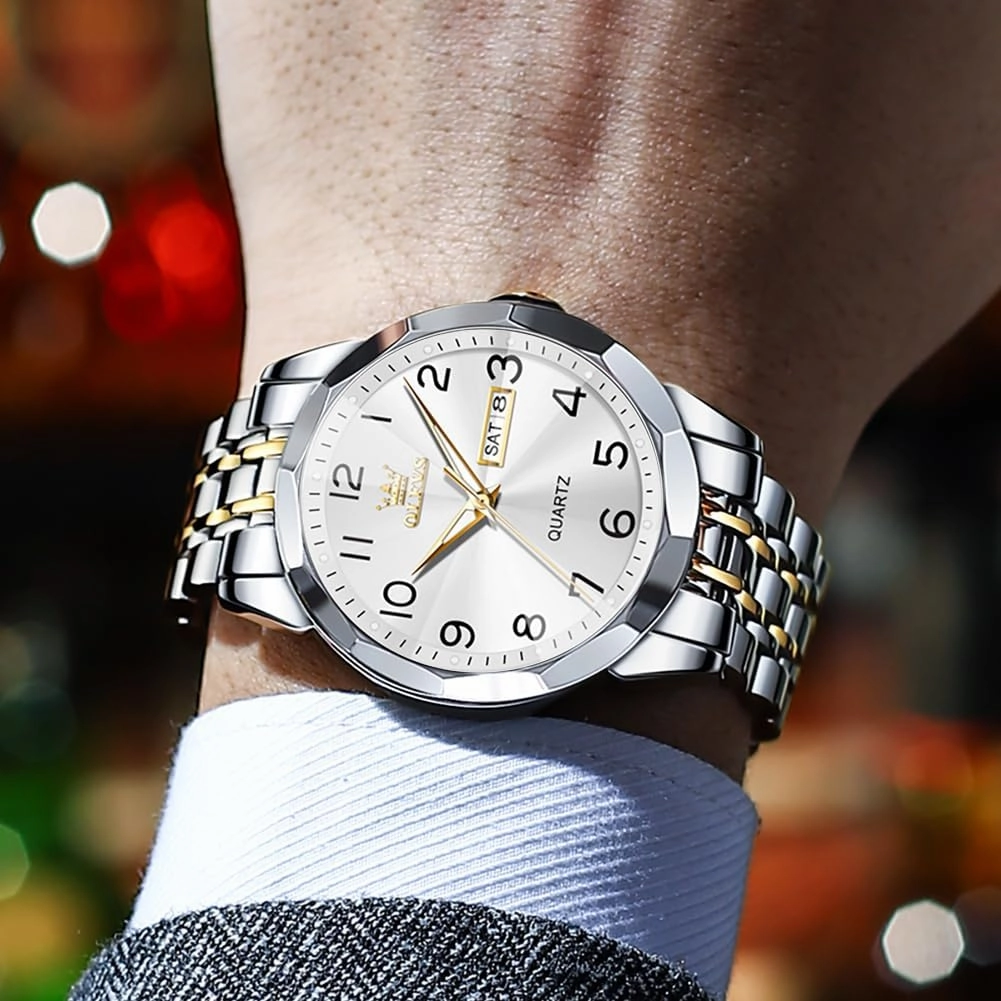 OLEVS Watch for Men Simple Business Dress Analog Stainless Steel Waterproof Luminous Date Easy Read Men Wrsit Watch