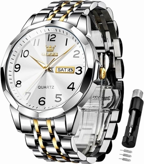OLEVS Watch for Men Simple Business Dress Analog Stainless Steel Waterproof Luminous Date Easy Read Men Wrsit Watch