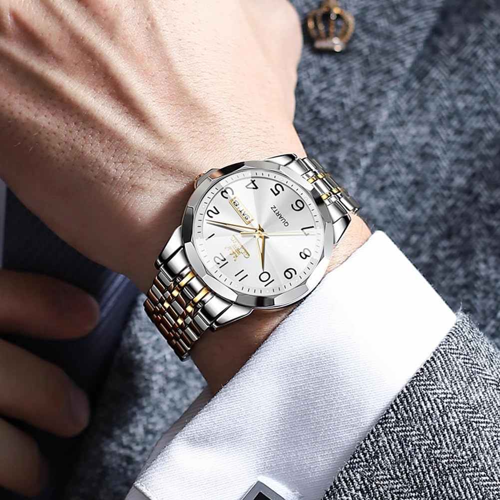 OLEVS Watch for Men Simple Business Dress Analog Stainless Steel Waterproof Luminous Date Easy Read Men Wrsit Watch