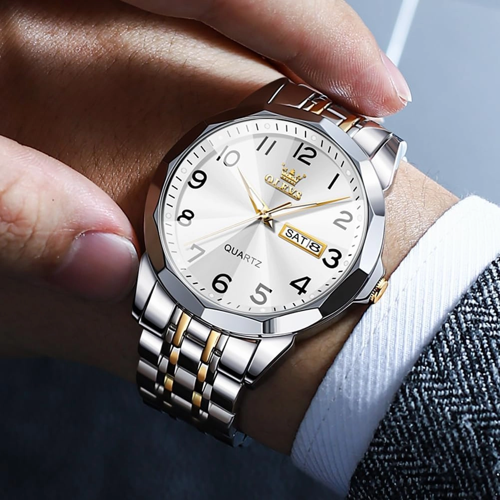 OLEVS Watch for Men Simple Business Dress Analog Stainless Steel Waterproof Luminous Date Easy Read Men Wrsit Watch