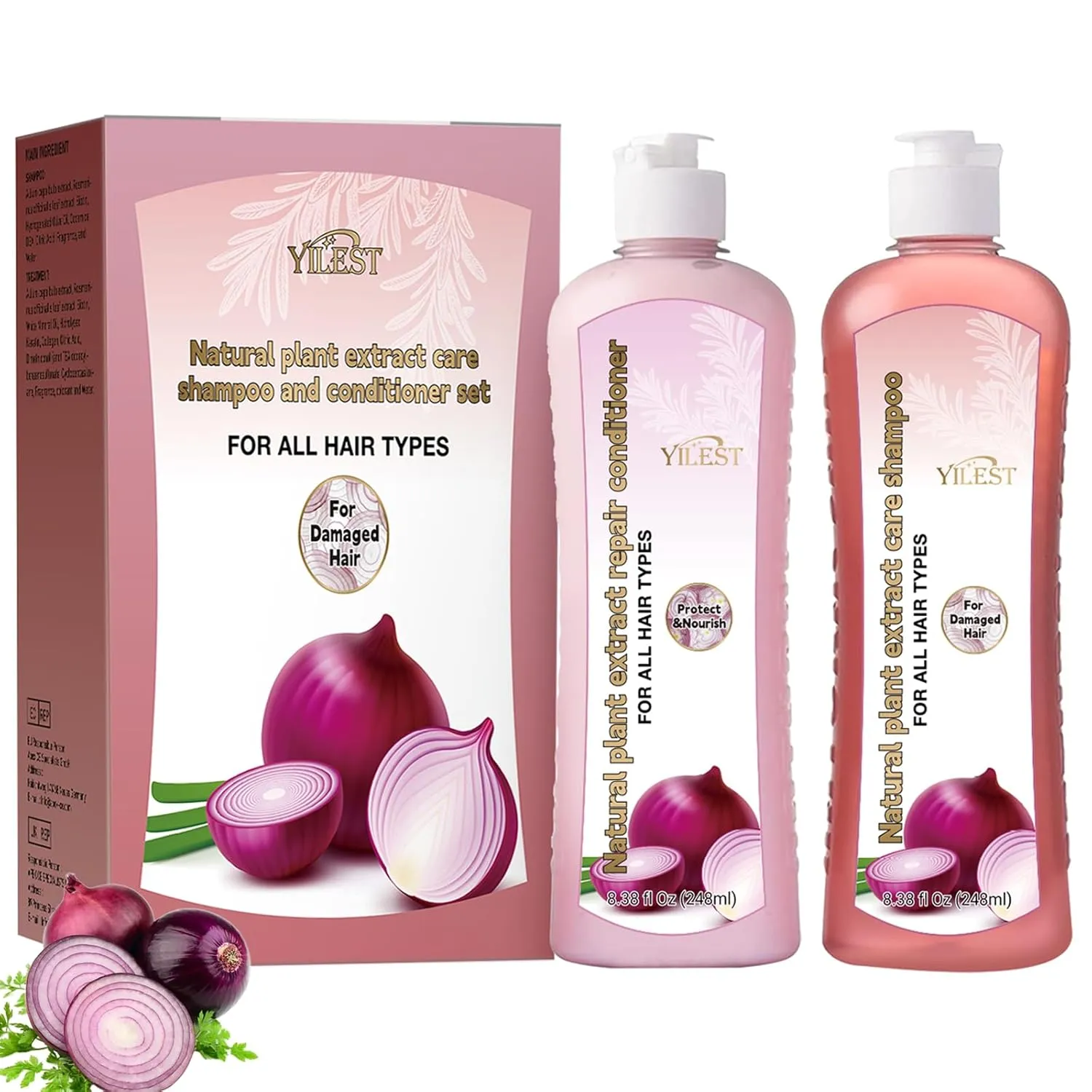 Onion Biotin and Rosemary Shampoo, Onion Rosemary Shampoo Set for Soft Hair & Shine for Hair Growth (Light Pink)