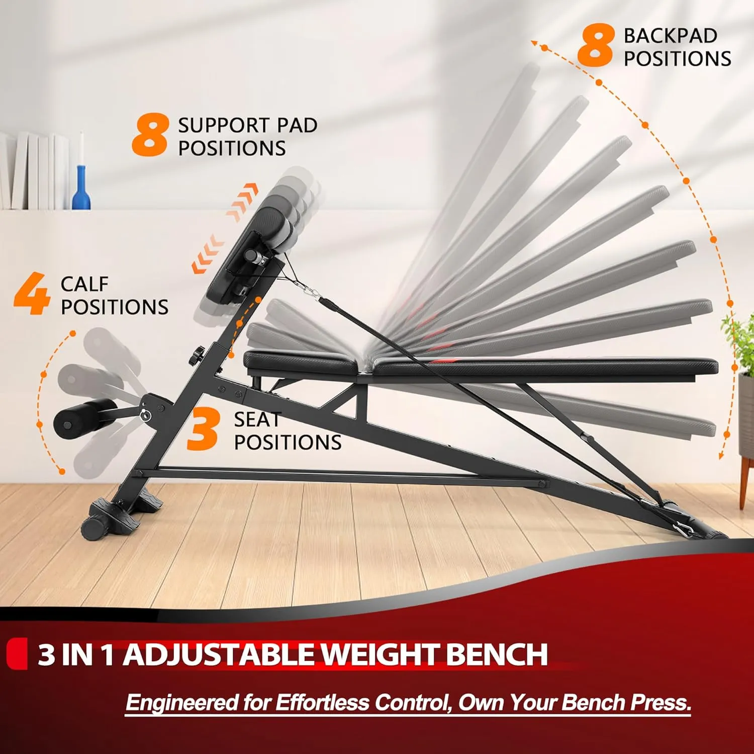 OPPSDECOR Adjustable Weight Bench with Hyper Back Extension, Preacher Curl, Roman Chair, Ab Sit up Bench for Full Body Workout, 900LBS Workout Bench, All-in-One Bench Press for Home Gym Equipment