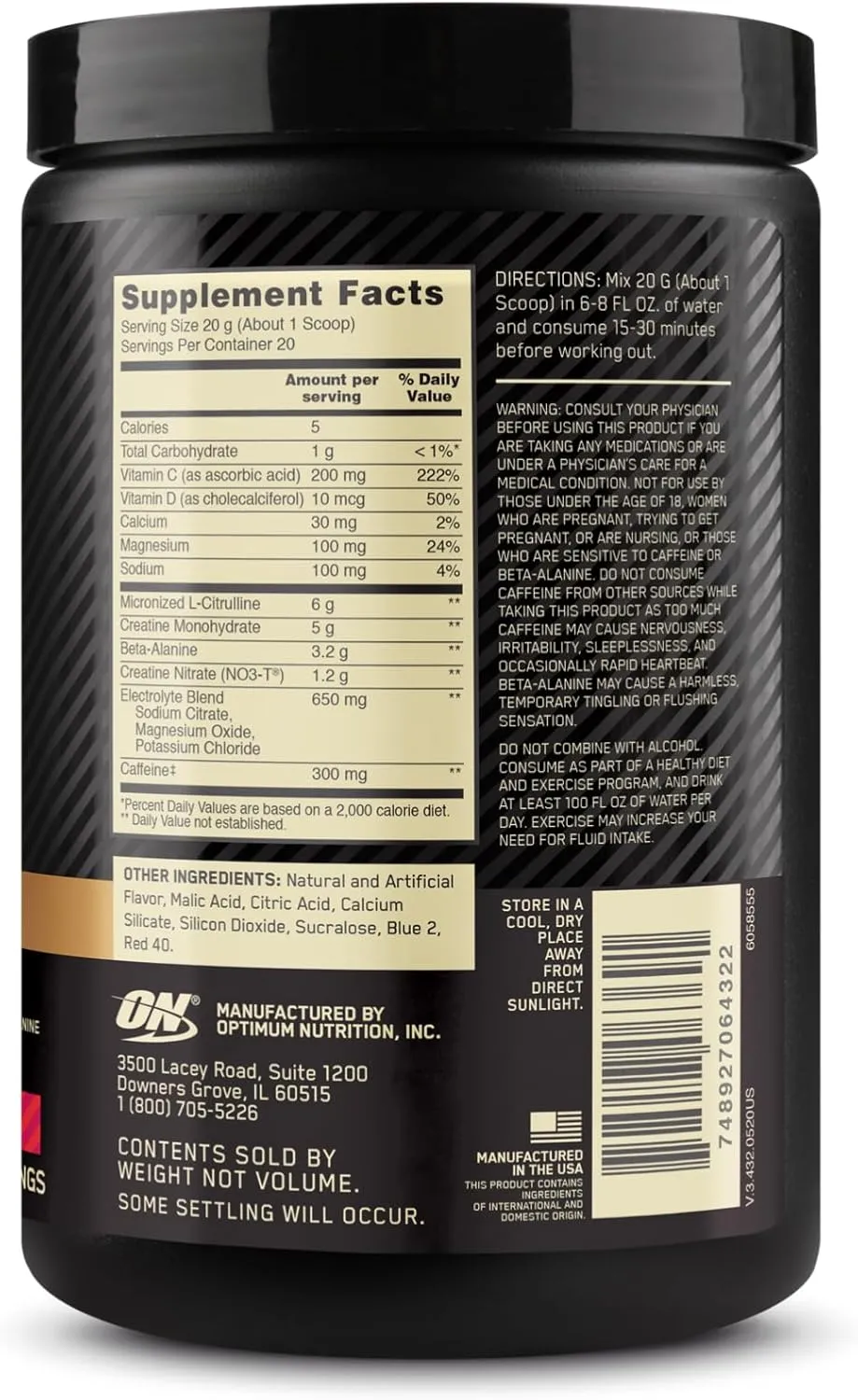 Optimum Nutrition Gold Standard Pre Workout Advanced, with Creatine, Beta-Alanine, Micronized L-Citrulline and Caffeine for Energy, Keto Friendly, Berry Blast, 20 Servings