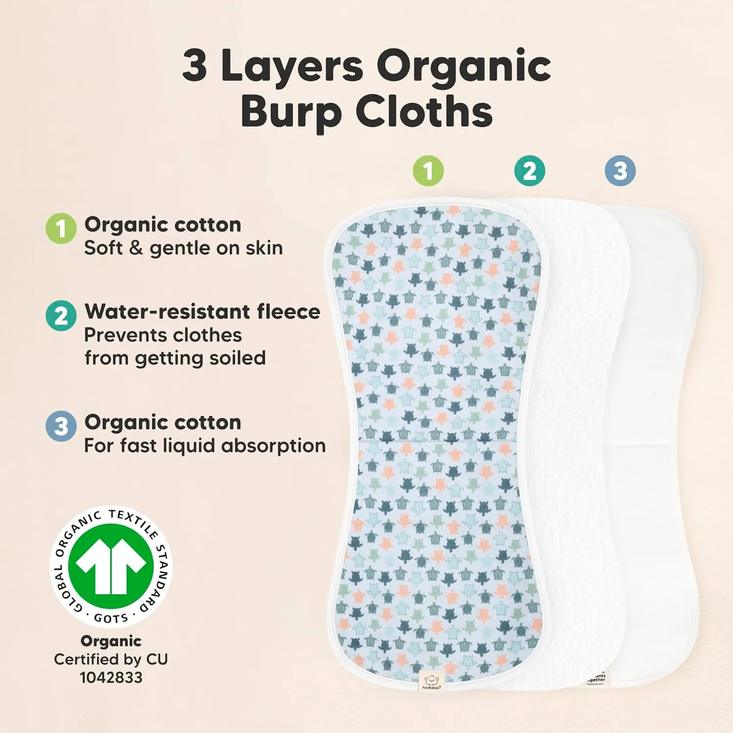 Organic Burp Cloths Baby Boy & Girl - 5-Pack Super Absorbent Cotton Burping Cloths for Babies, Soft & Plush Newborn Spit Up Rags, Infant Towels for Milk Spit Up, Unisex, Large 21" x 10" (Beach Day)