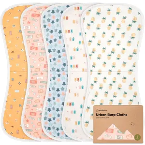 Organic Burp Cloths Baby Boy & Girl - 5-Pack Super Absorbent Cotton Burping Cloths for Babies, Soft & Plush Newborn Spit Up Rags, Infant Towels for Milk Spit Up, Unisex, Large 21" x 10" (Beach Day)