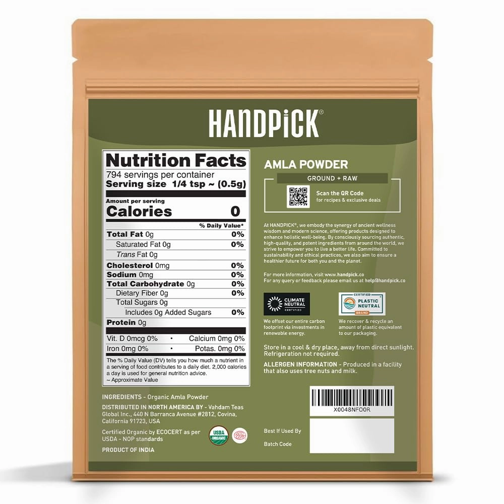 Organic Amla Powder (14oz) Amalaki, USDA Organic, Non-GMO | 100% Raw and Natural - Lab Tested for Purity | Indian Gooseberry Powder | Resealable Zip Lock Pouch