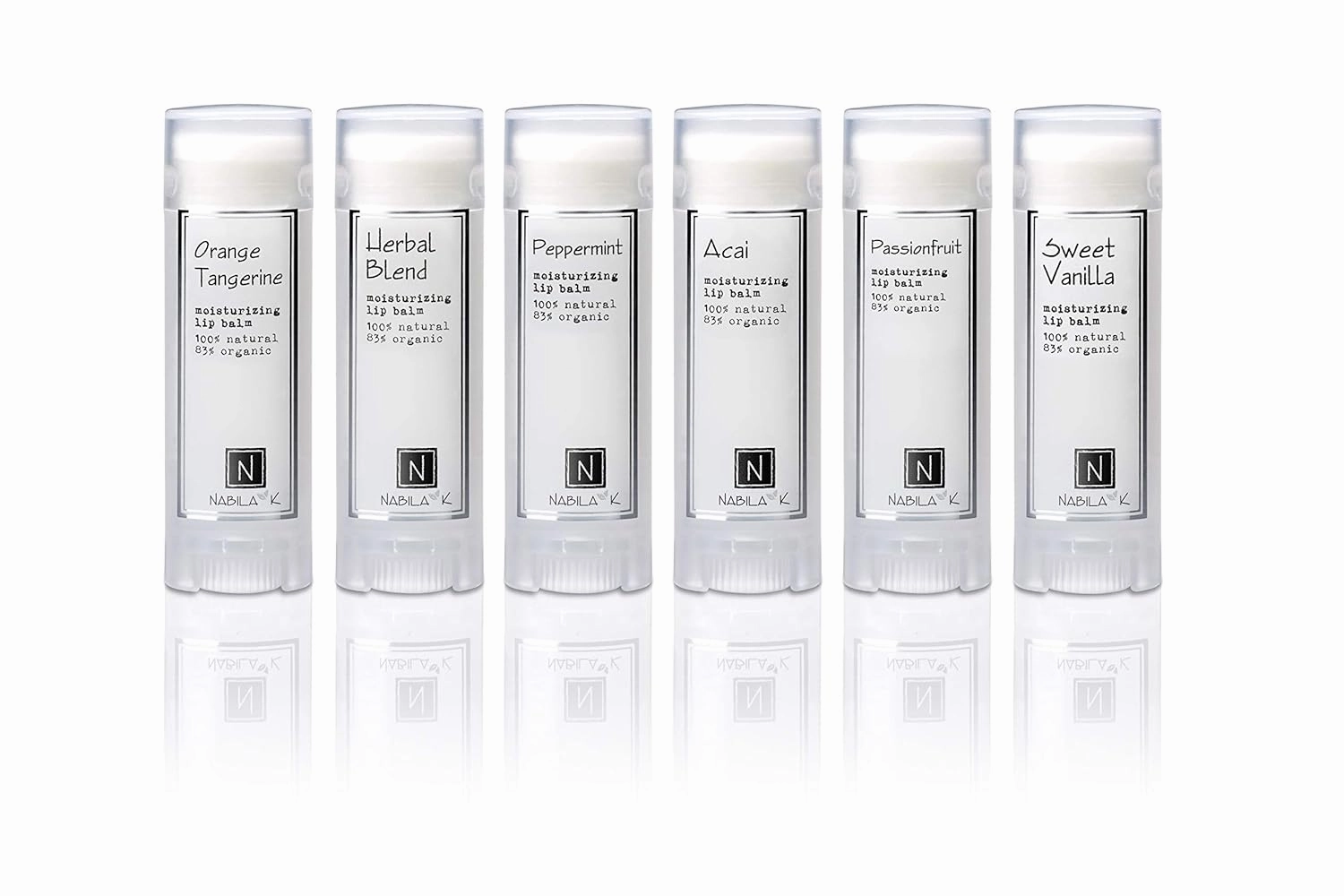 Organic Lip Balm Set – 6 Pack – Orange Tangerine, Herbal Blend, Peppermint, Acai, Passionfruit, Sweet Vanilla (Complete Collection) – Natural, Hydrating, Vegan & Petroleum-Free – 0.15 oz Each