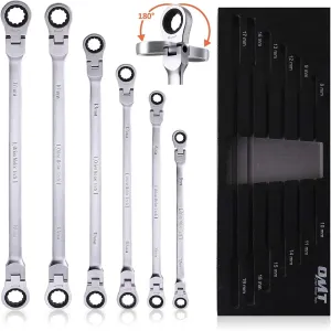Orion Motor Tech 6-Piece Metric 8mm - 19mm Extra Long Gear Ratcheting Wrench Set XL Extended Handle with Flex Head, 8mm 9mm 10mm 11mm 12mm 13mm 14mm 15mm 16mm 17mm 18mm 19mm - 6pcs & 12 Sizes