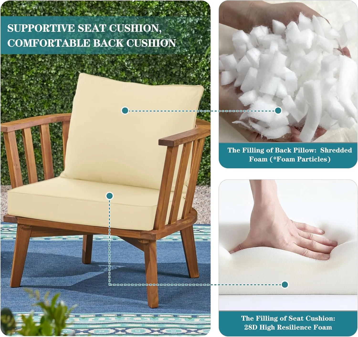 Outdoor Cushions for Patio Furniture, Waterproof Fade and Tear Resistant Deep Seat and Backrest Cushion Set for Chair Couch Swing, 19x19 Inch, Beige, 1 Set