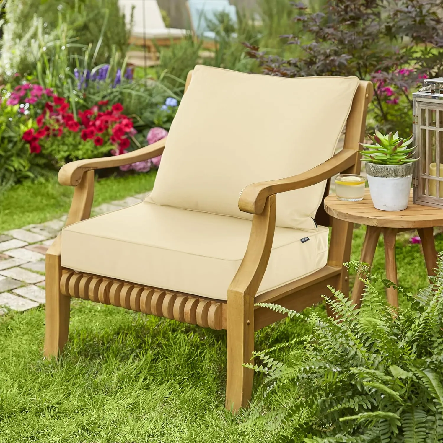 Outdoor Cushions for Patio Furniture, Waterproof Fade and Tear Resistant Deep Seat and Backrest Cushion Set for Chair Couch Swing, 19x19 Inch, Beige, 1 Set
