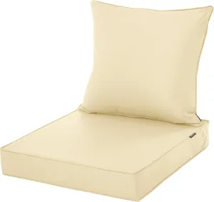 Outdoor Cushions for Patio Furniture, Waterproof Fade and Tear Resistant Deep Seat and Backrest Cushion Set for Chair Couch Swing, 19x19 Inch, Beige, 1 Set
