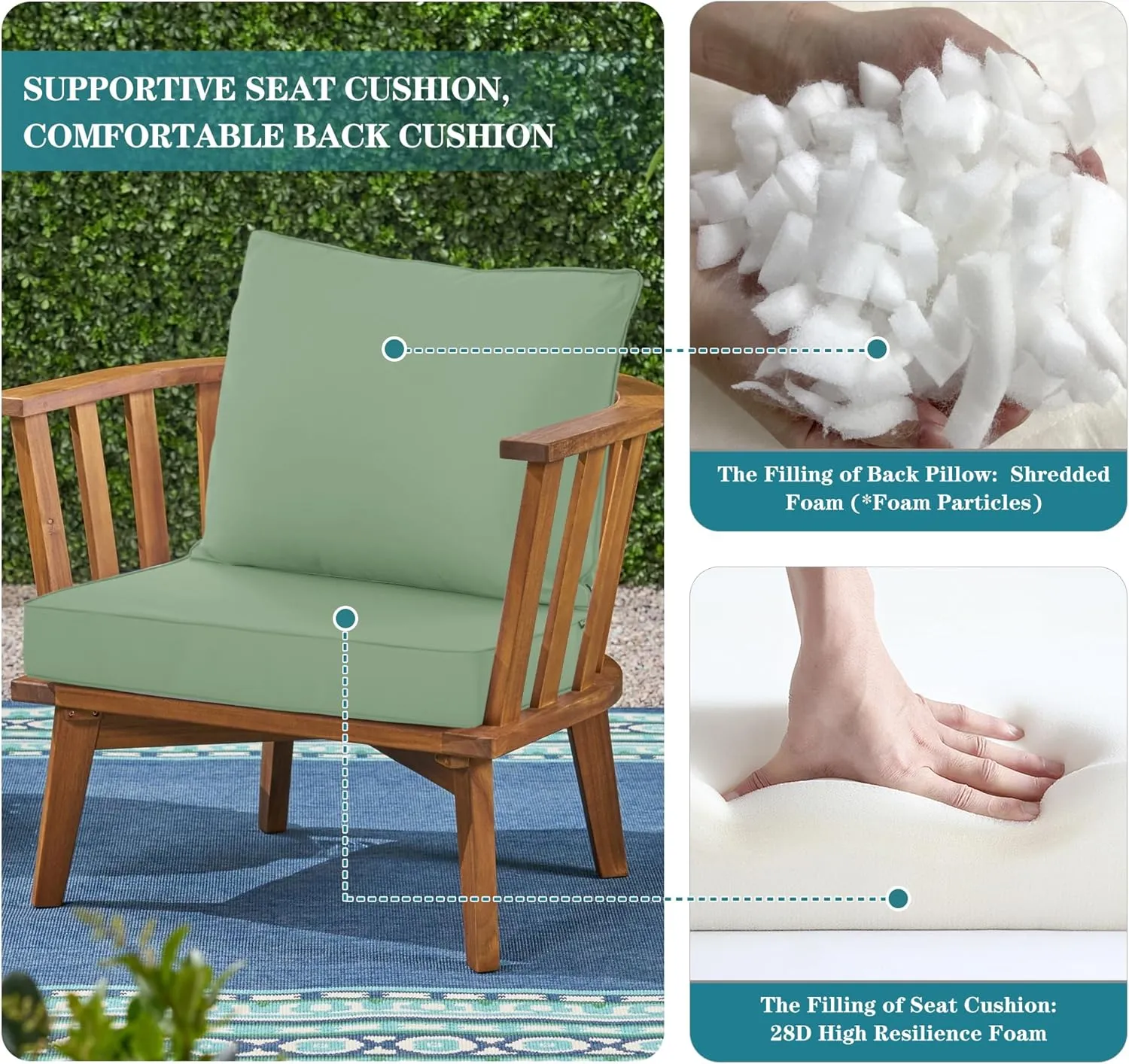 Outdoor Cushions for Patio Furniture, Waterproof Fade and Tear Resistant Deep Seat and Backrest Cushion Set for Chair Couch Swing, 22x22 Inch, Sage Green, 1 Set