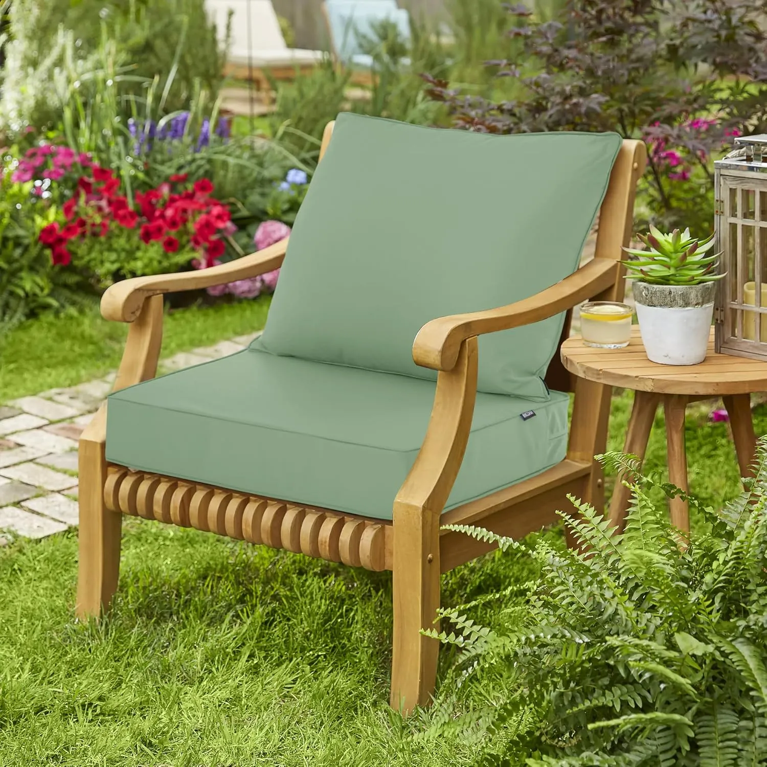 Outdoor Cushions for Patio Furniture, Waterproof Fade and Tear Resistant Deep Seat and Backrest Cushion Set for Chair Couch Swing, 22x22 Inch, Sage Green, 1 Set