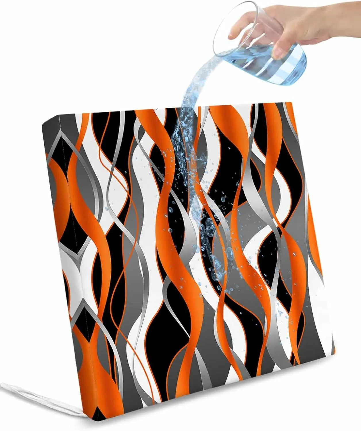Outdoor Waterproof Cushion Covers Classic Geometric Art Replacement Stretch Seat Slipcover for Patio,Abstract Orange Black White Gray Lines Chair Couch Sofa Cover Furniture Protector Set of 2,24x24IN