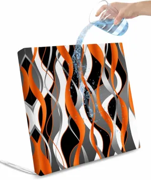 Outdoor Waterproof Cushion Covers Classic Geometric Art Replacement Stretch Seat Slipcover for Patio,Abstract Orange Black White Gray Lines Chair Couch Sofa Cover Furniture Protector Set of 2,24x24IN