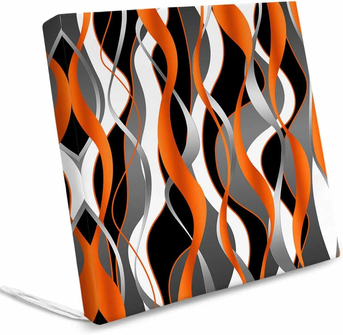 Outdoor Waterproof Cushion Covers Classic Geometric Art Replacement Stretch Seat Slipcover for Patio,Abstract Orange Black White Gray Lines Chair Couch Sofa Cover Furniture Protector Set of 2,24x24IN