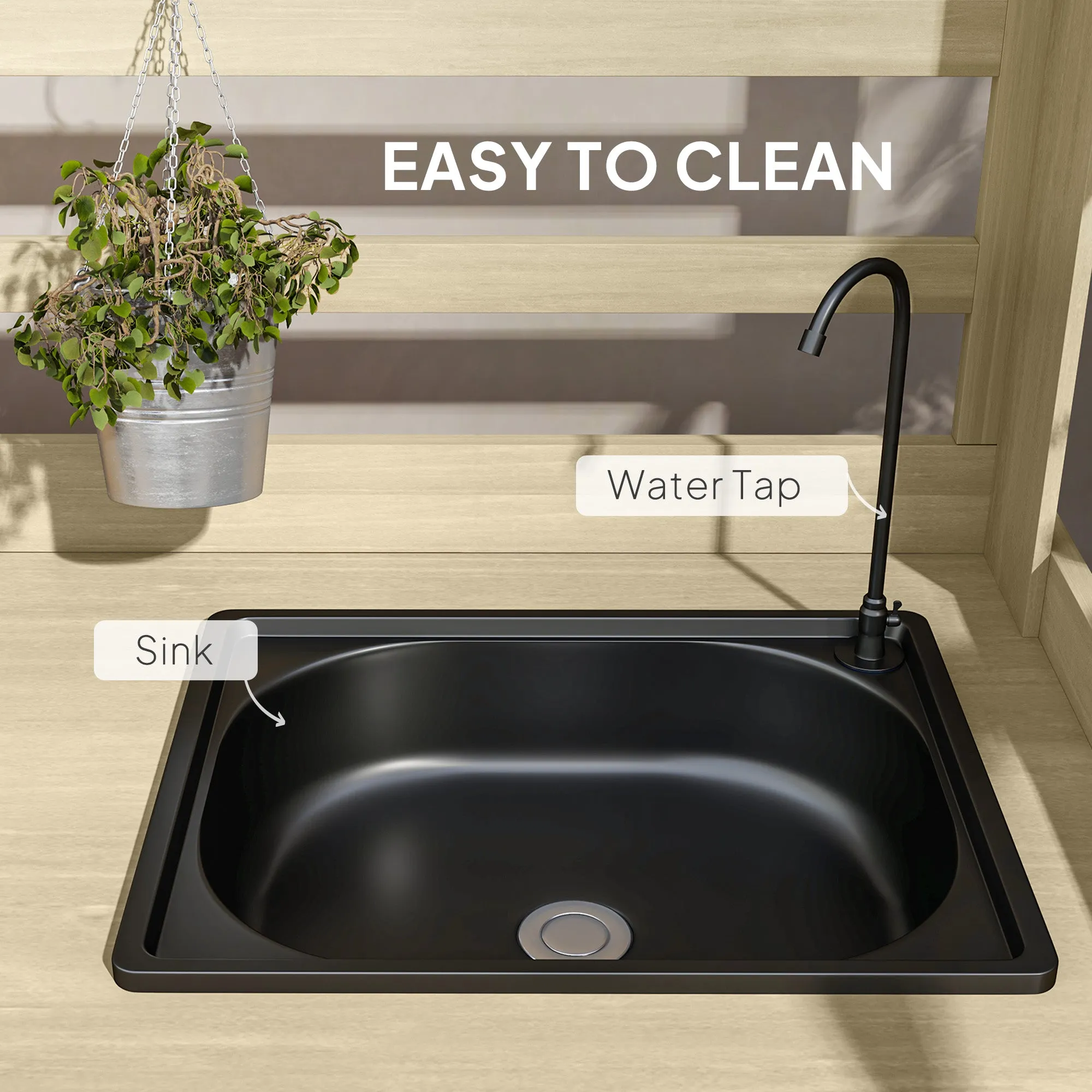 Outdoor Wooden Potting Bench w/Sink and Water Tap,Storage Cabinet & Drawer Shelves, Natural