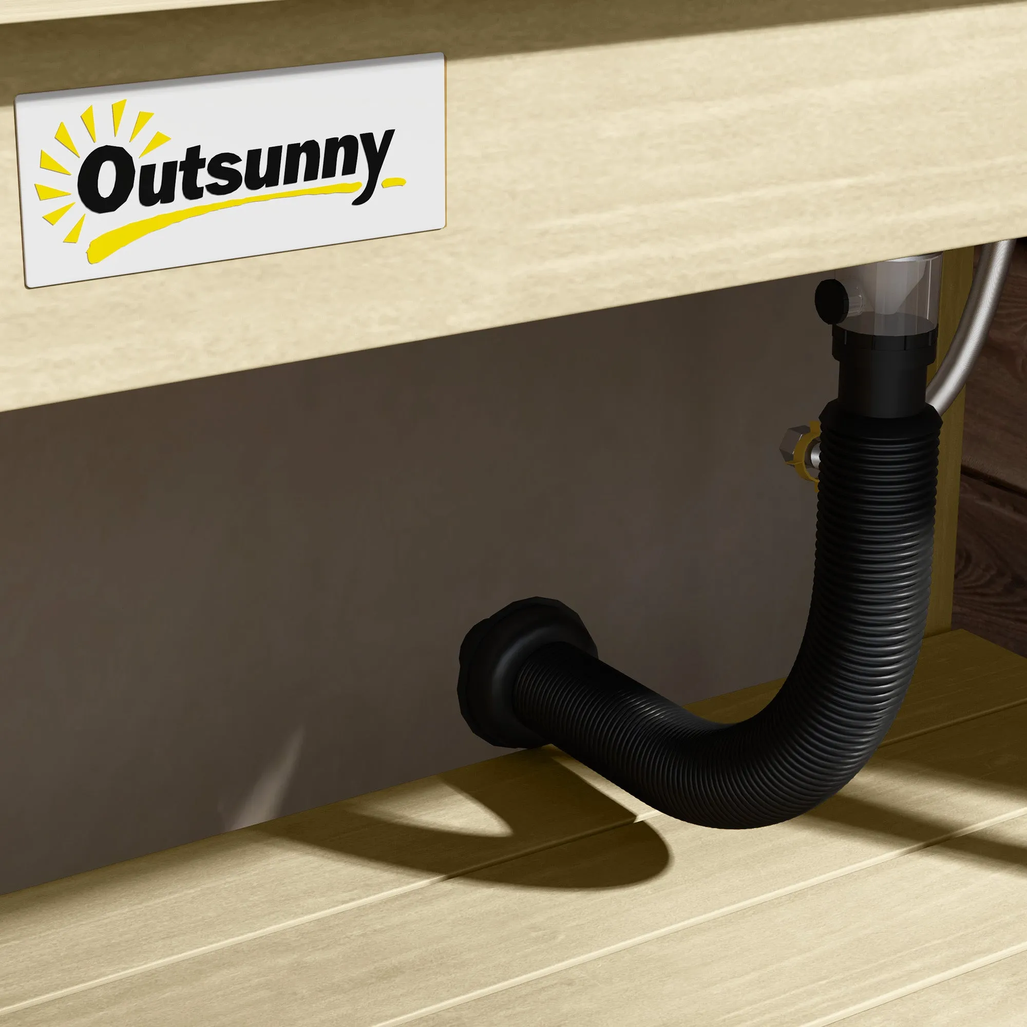 Outdoor Wooden Potting Bench w/Sink and Water Tap,Storage Cabinet & Drawer Shelves, Natural