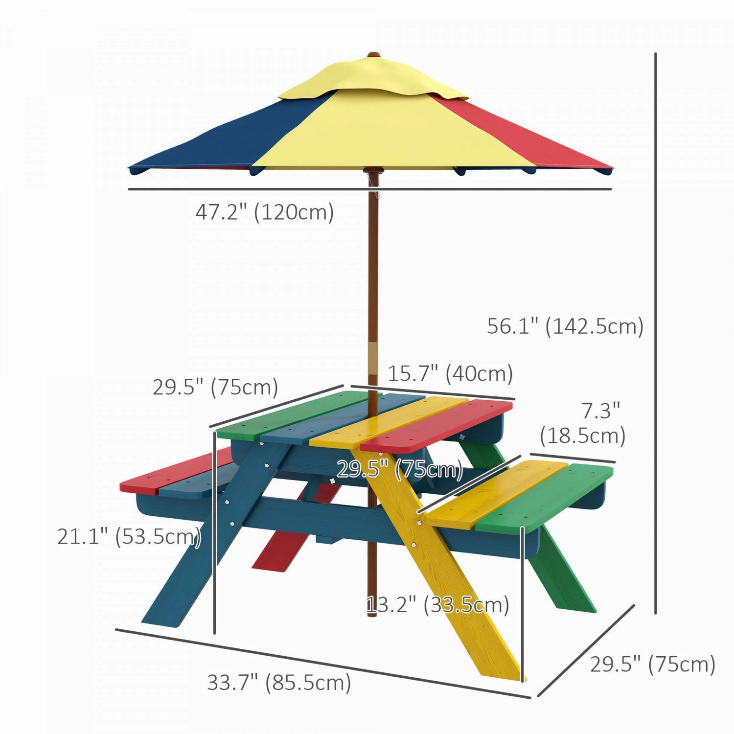 Outsunny Kids Picnic Table Bench Set With Removable Umbrella, Outdoor Wooden Kids Table And Chair Se|Outsunny Ensemble De Table De Pique-nique Pour Enfants Avec Parasol Amovible, Table Et Chaises D'ext